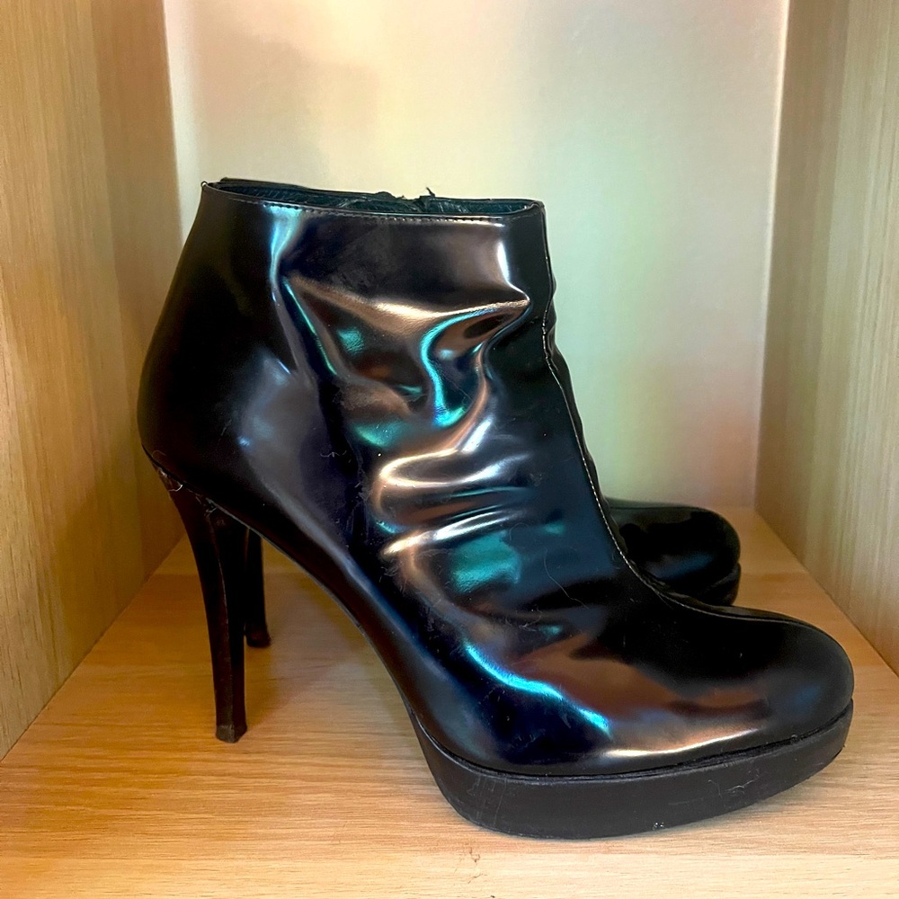 Stuart Weitzman Black Matte Patent Leather Booties